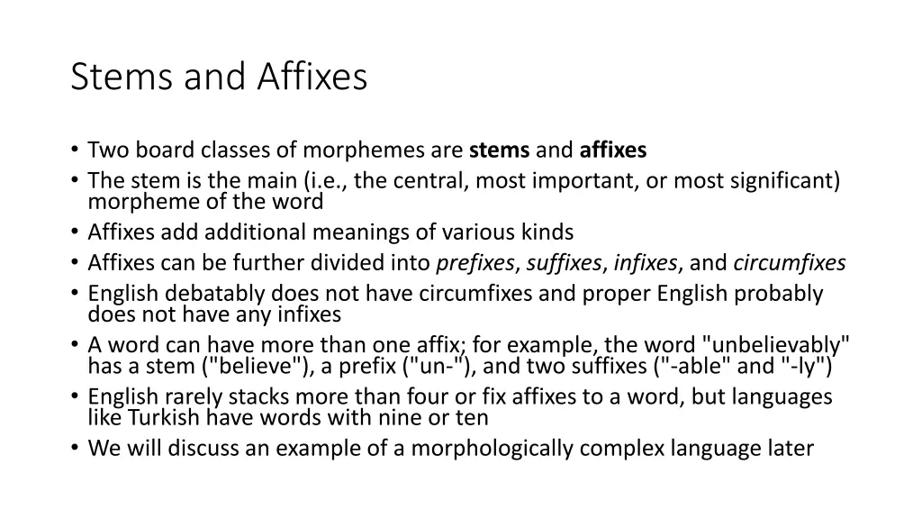 stems and affixes