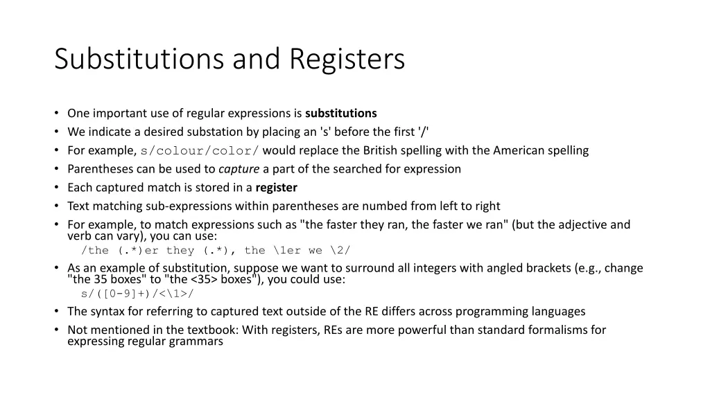 substitutions and registers