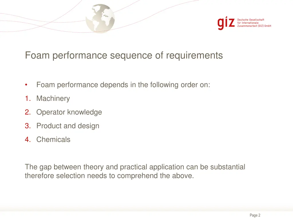 foam performance sequence of requirements