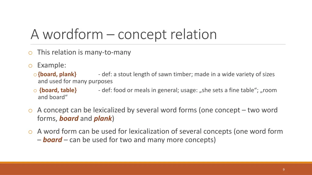 a wordform concept relation