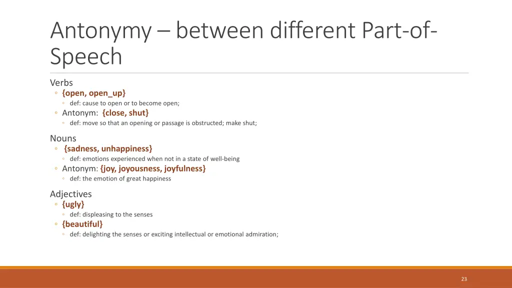 antonymy between different part of speech