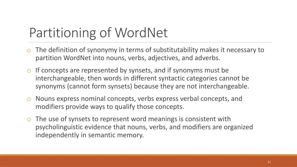 partitioning of wordnet