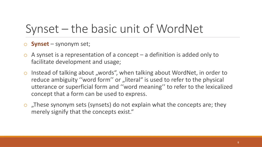 synset the basic unit of wordnet