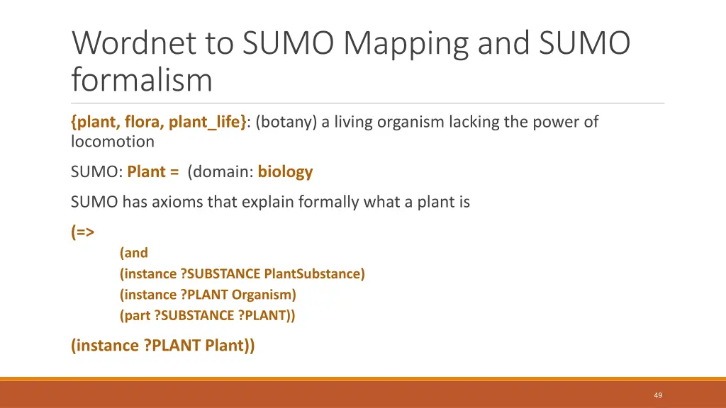 wordnet to sumo mapping and sumo formalism