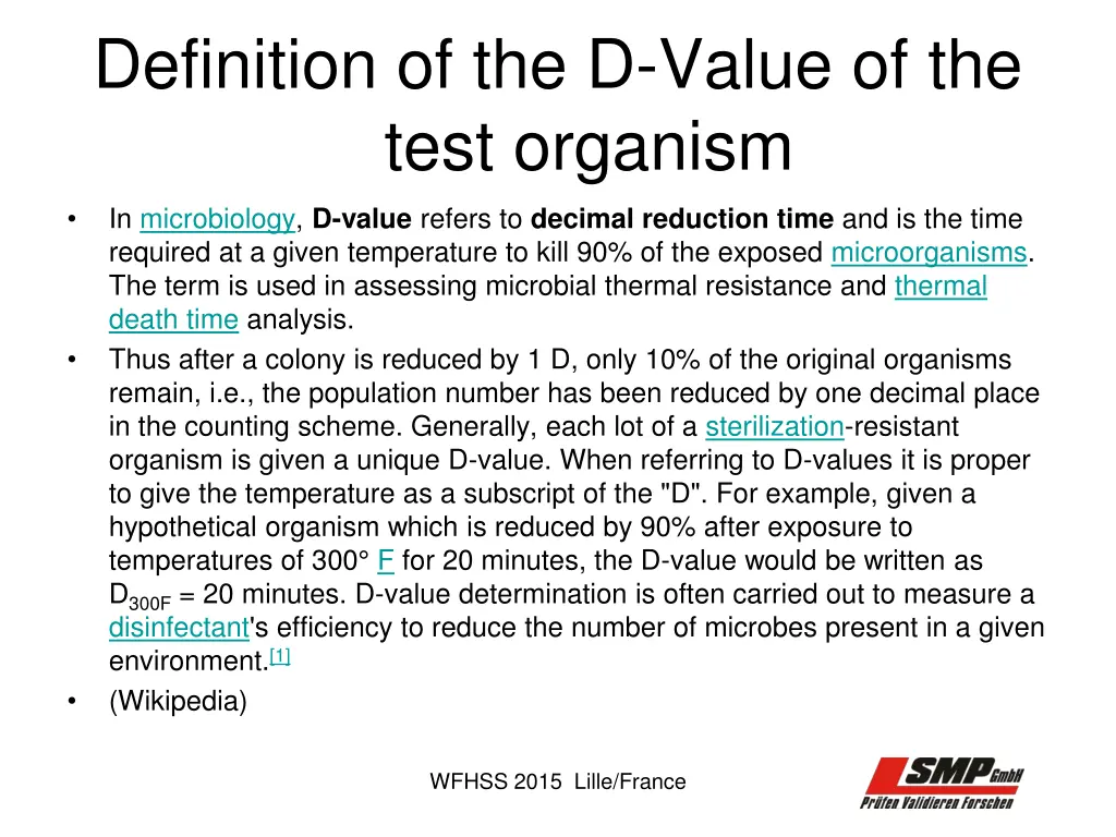 definition of the d value of the test organism