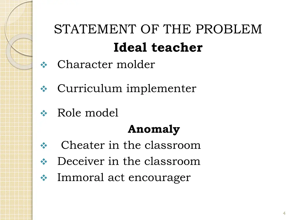 statement of the problem ideal teacher character