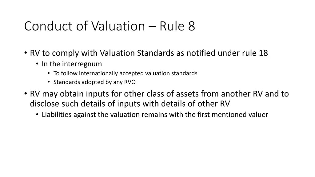 conduct of valuation rule 8