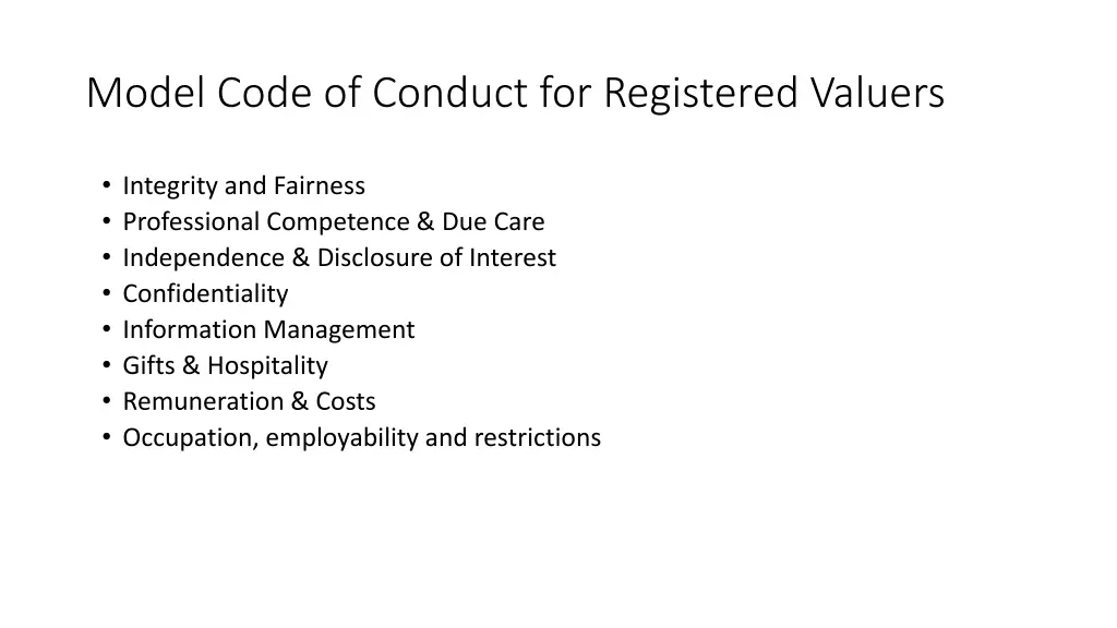 model code of conduct for registered valuers