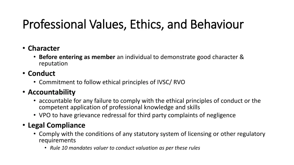 professional values ethics and behaviour