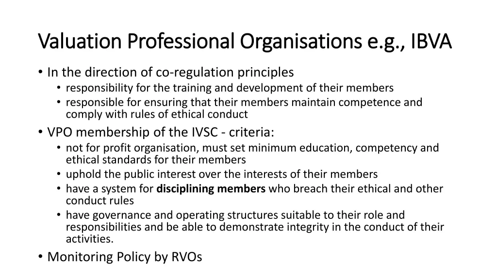 valuation professional organisations e g ibva