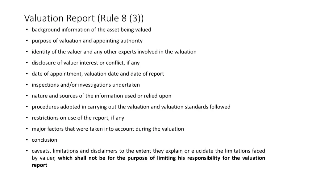 valuation report rule 8 3 background information