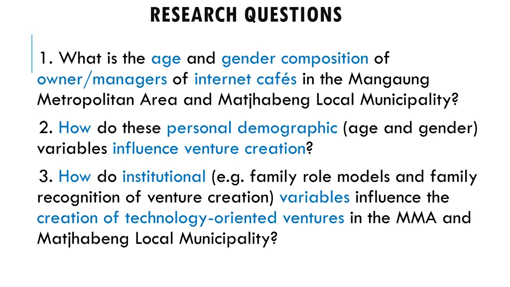 research questions