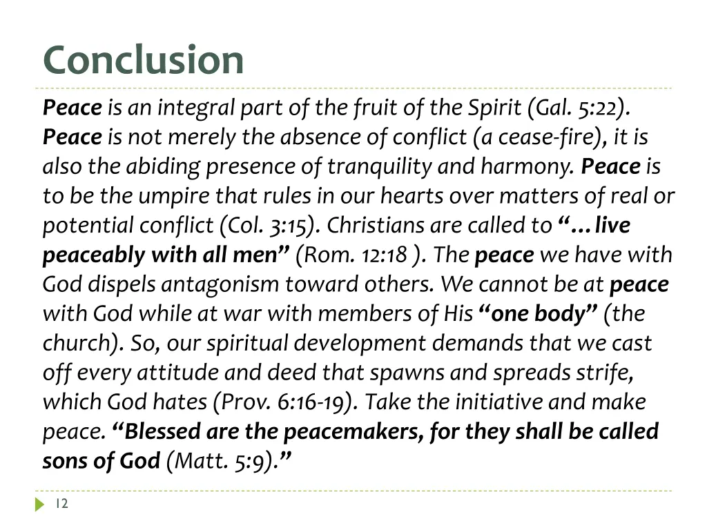 conclusion peace is an integral part of the fruit