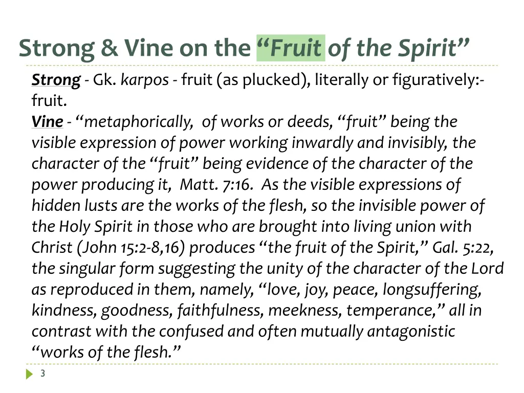 strong vine on the fruit of the spirit