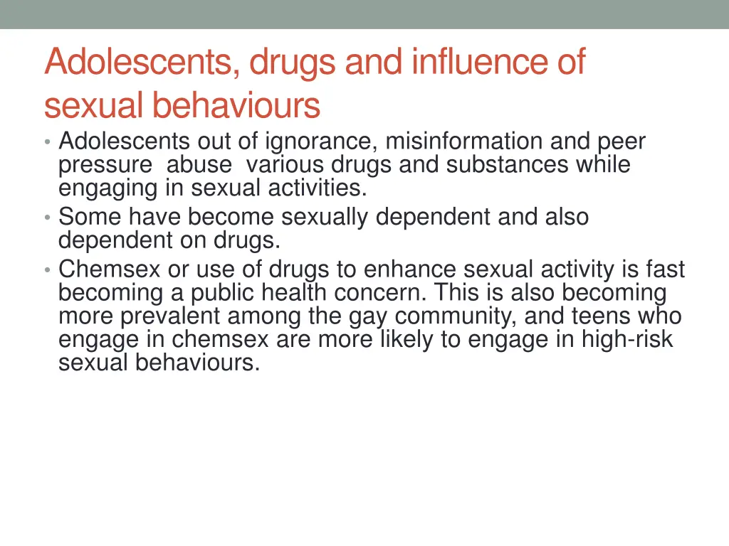 adolescents drugs and influence of sexual