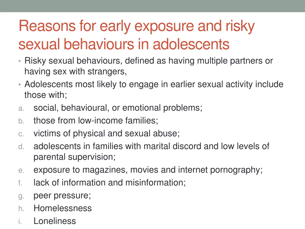 reasons for early exposure and risky sexual