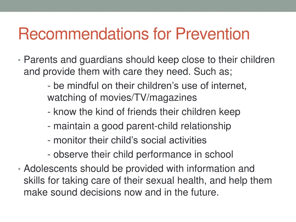 recommendations for prevention