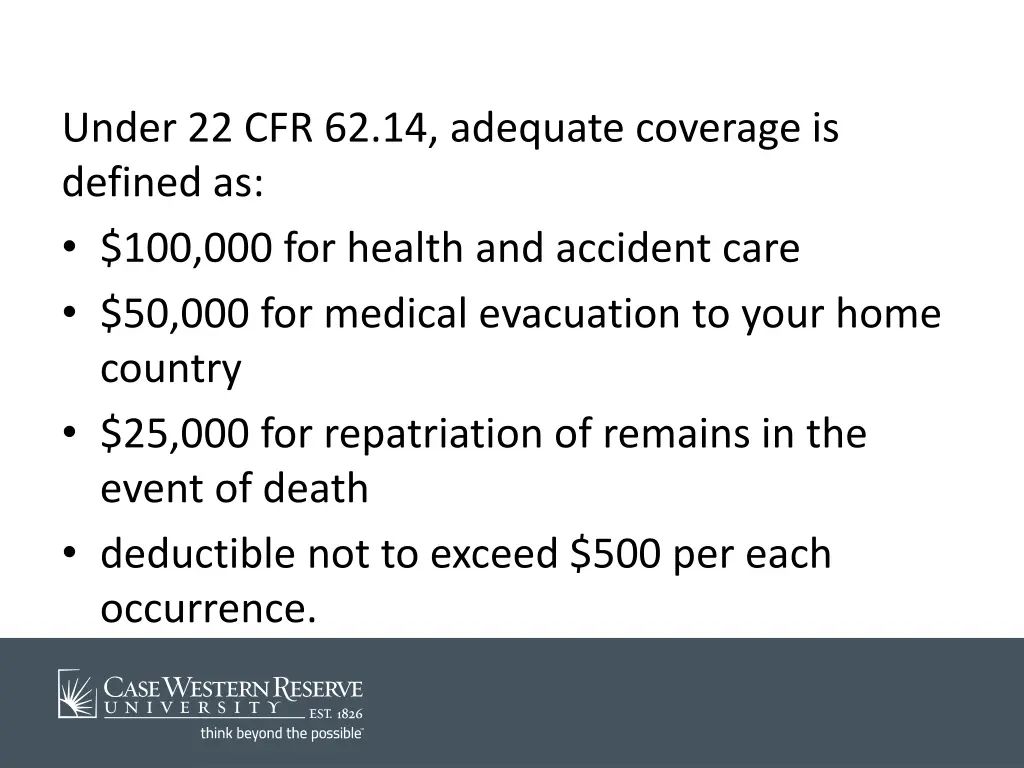 under 22 cfr 62 14 adequate coverage is defined