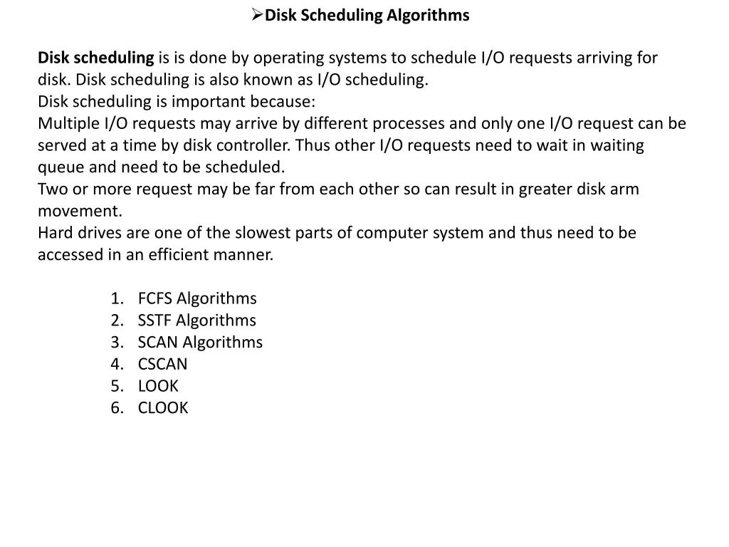 disk scheduling algorithms