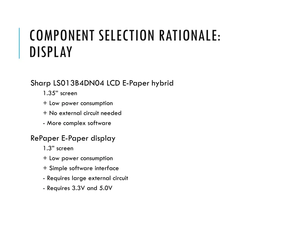 component selection rationale display