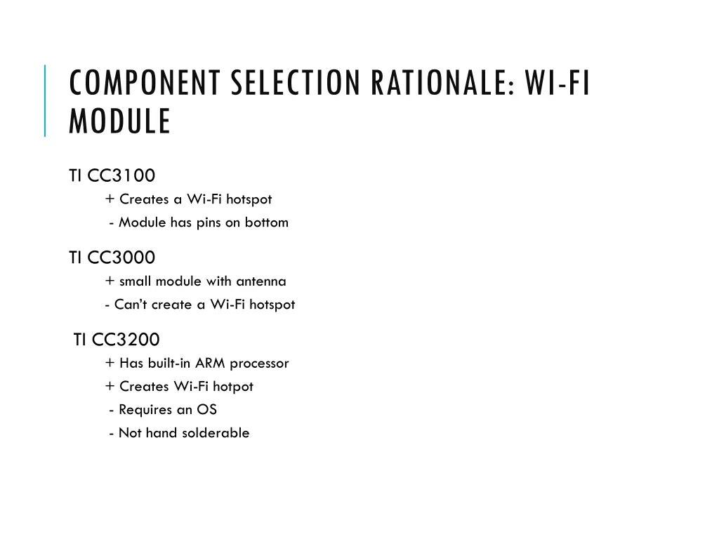 component selection rationale wi fi module