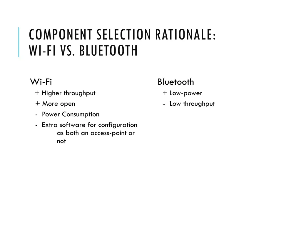 component selection rationale wi fi vs bluetooth