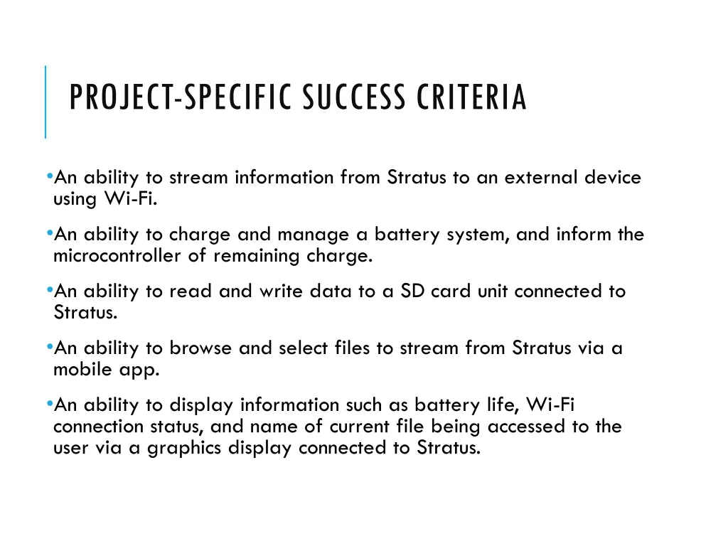 project specific success criteria