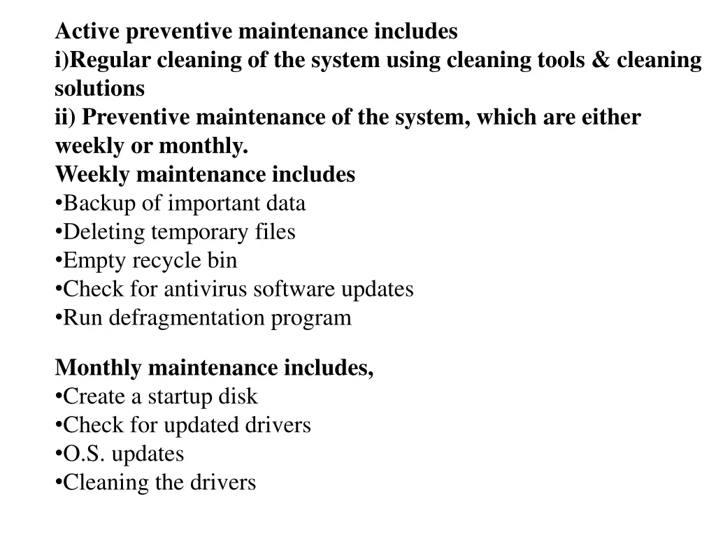 active preventive maintenance includes i regular