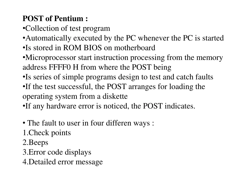 post of pentium collection of test program