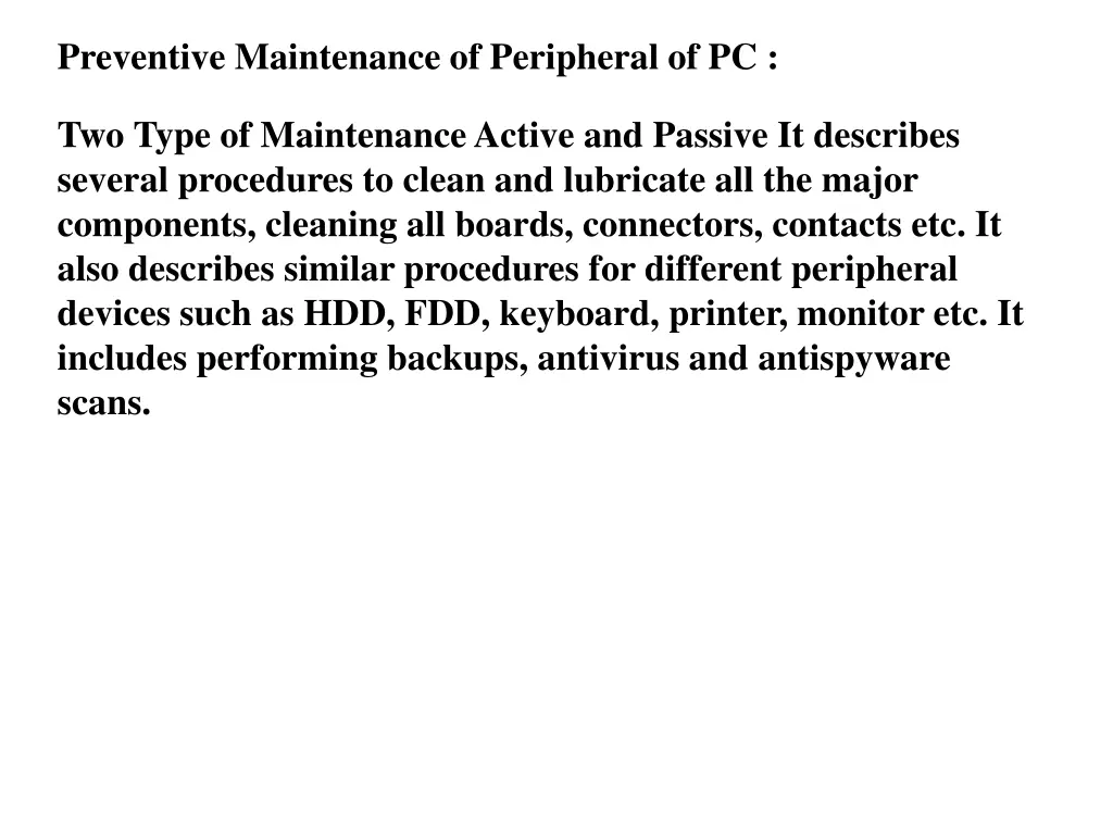 preventive maintenance of peripheral of pc