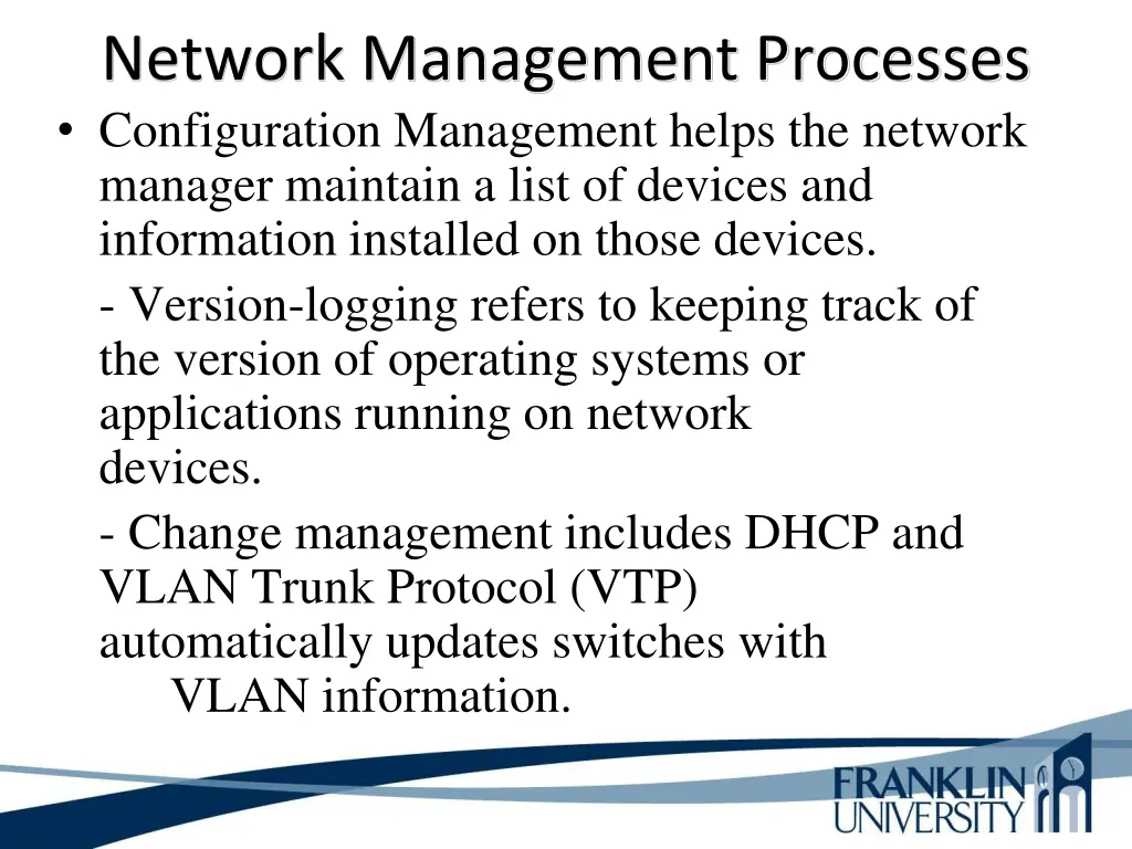 network management processes configuration