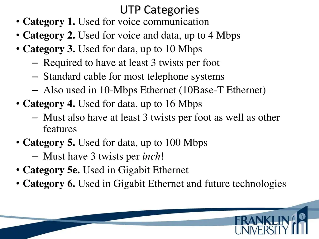 utp categories