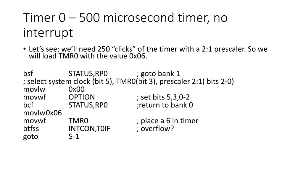 timer 0 500 microsecond timer no interrupt