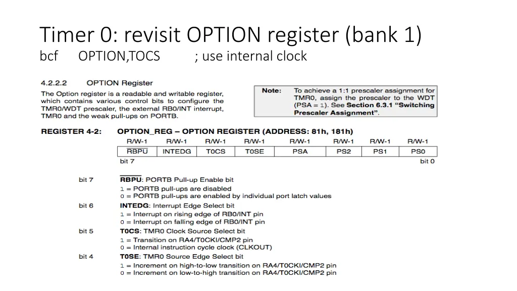 timer 0 revisit option register bank 1 bcf option