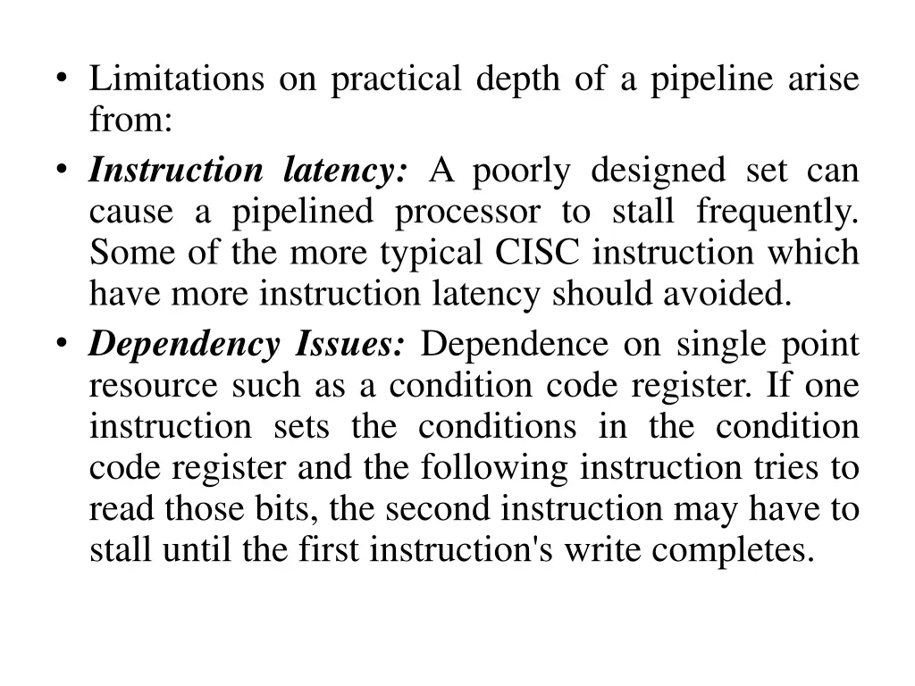 limitations on practical depth of a pipeline