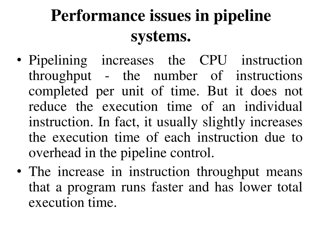 performance issues in pipeline systems pipelining