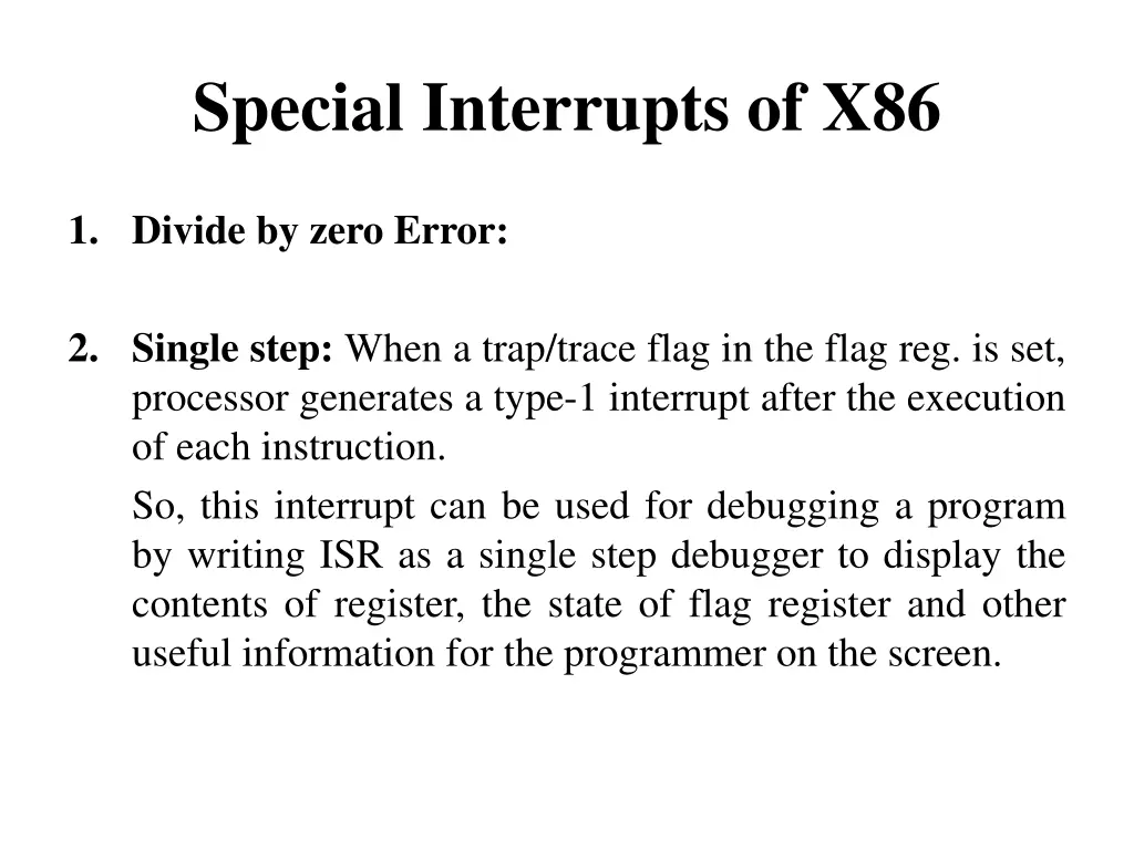 special interrupts of x86