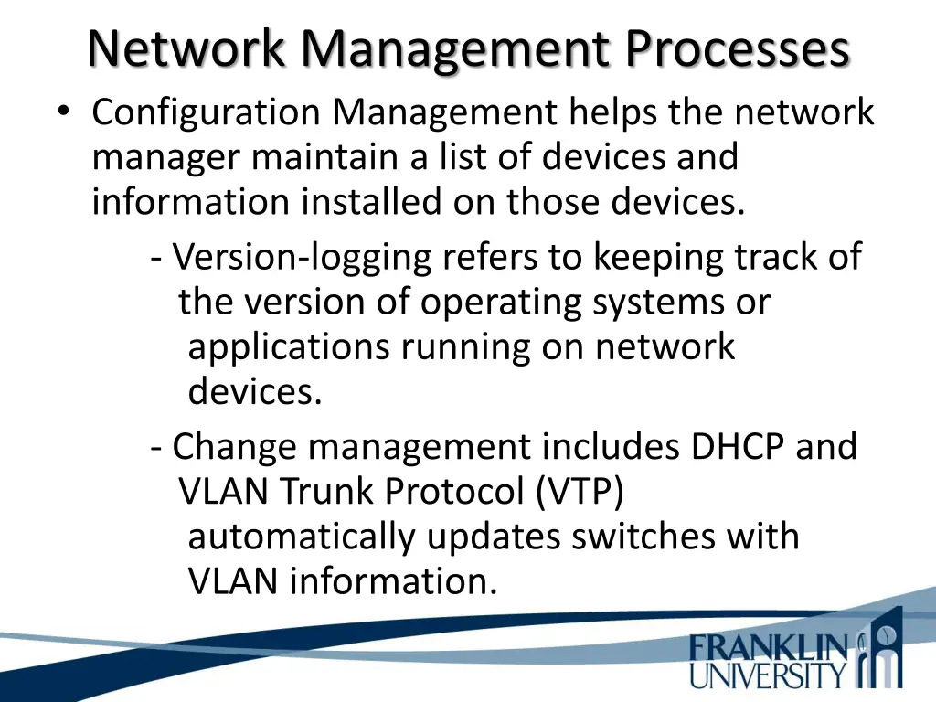 network management processes configuration