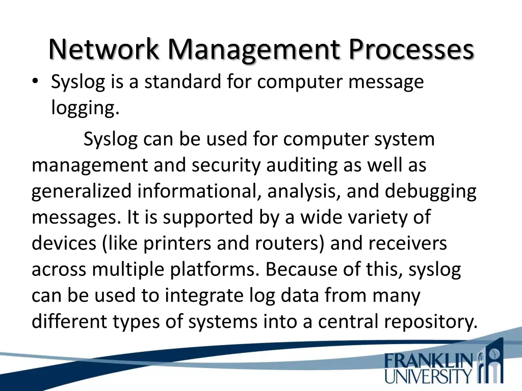 network management processes syslog is a standard