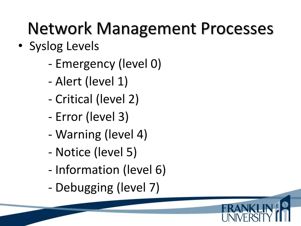 network management processes syslog levels