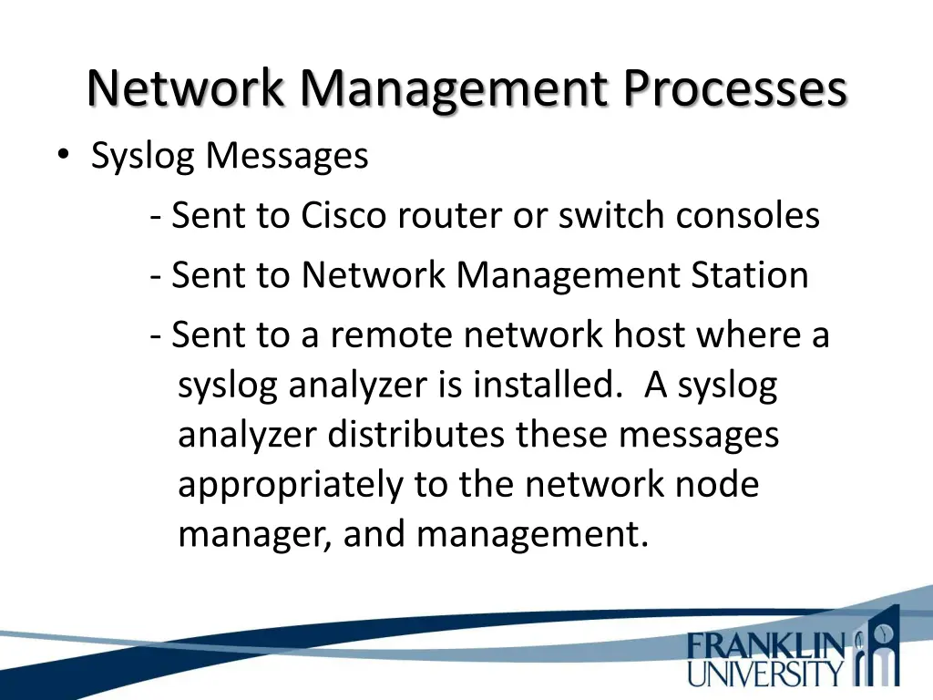 network management processes syslog messages sent