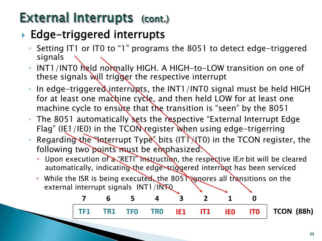 edge setting it1 or it0 to 1 programs the 8051