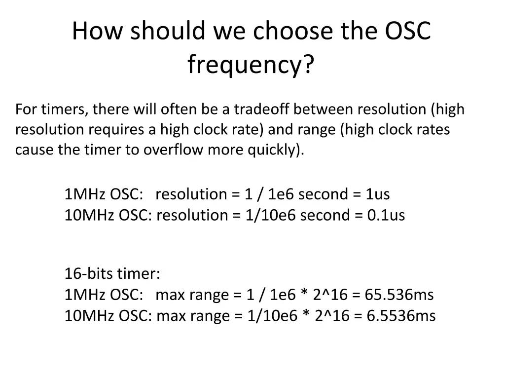 how should we choose the osc frequency