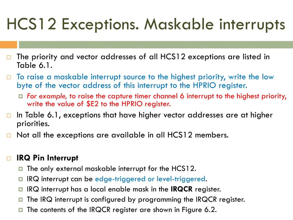 hcs12 exceptions maskable interrupts 1