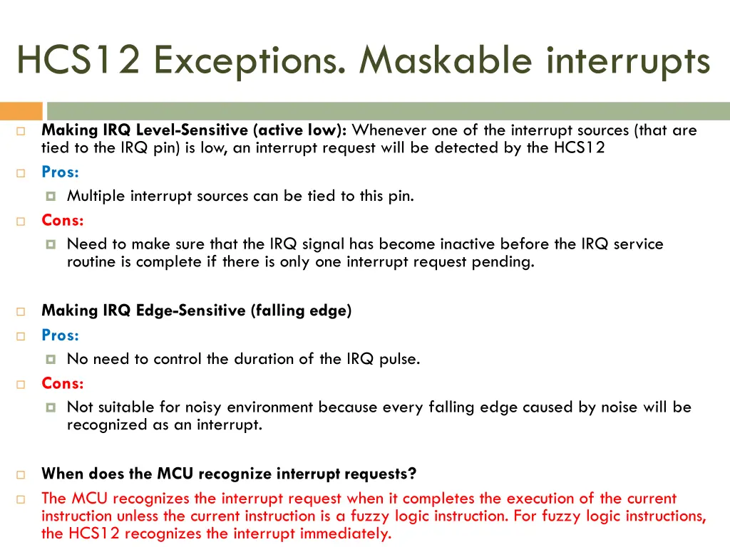 hcs12 exceptions maskable interrupts 4