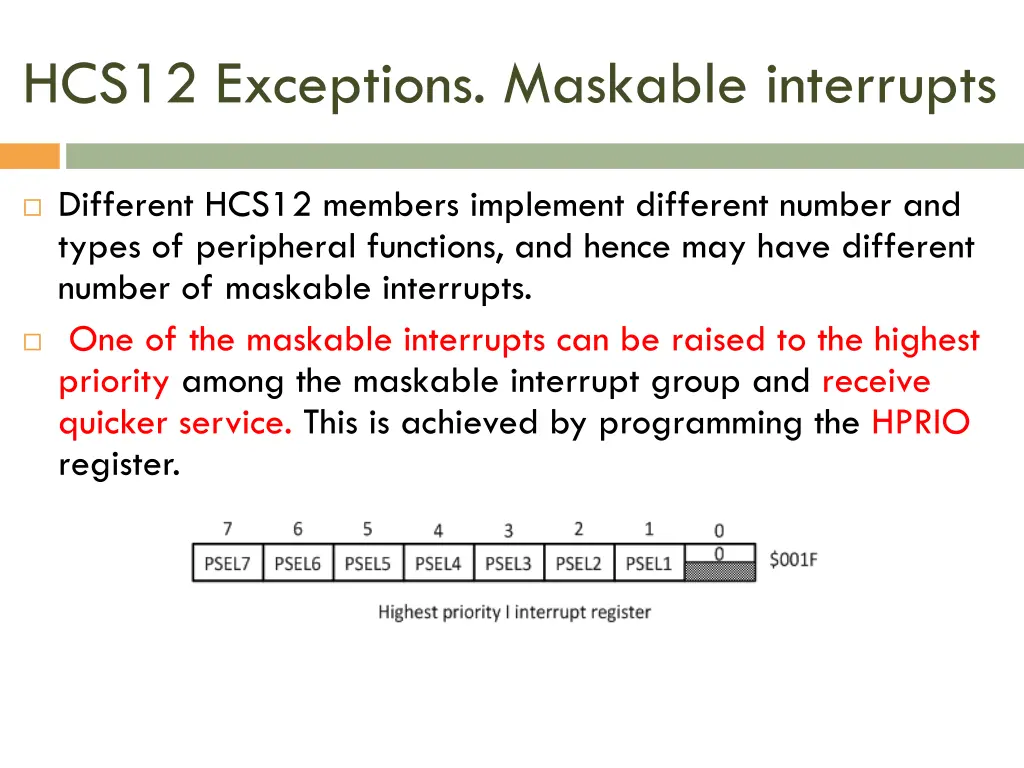 hcs12 exceptions maskable interrupts