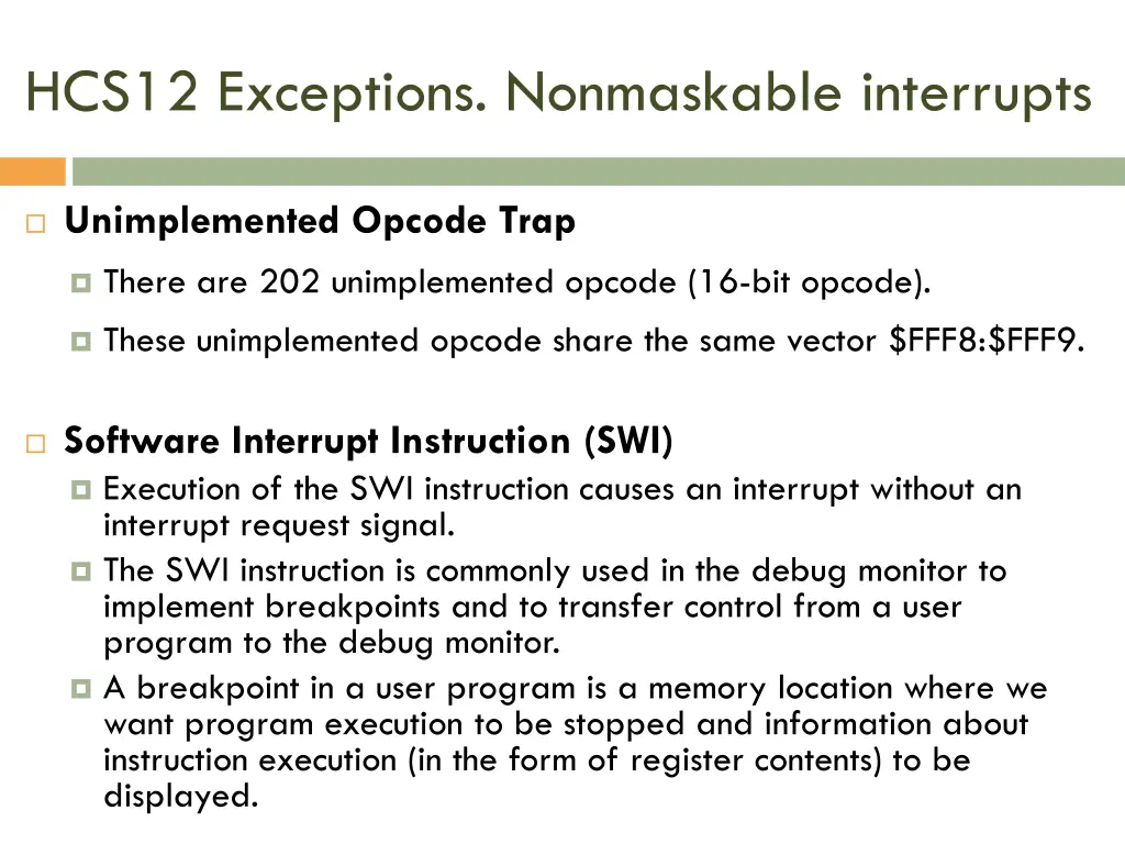 hcs12 exceptions nonmaskable interrupts 1