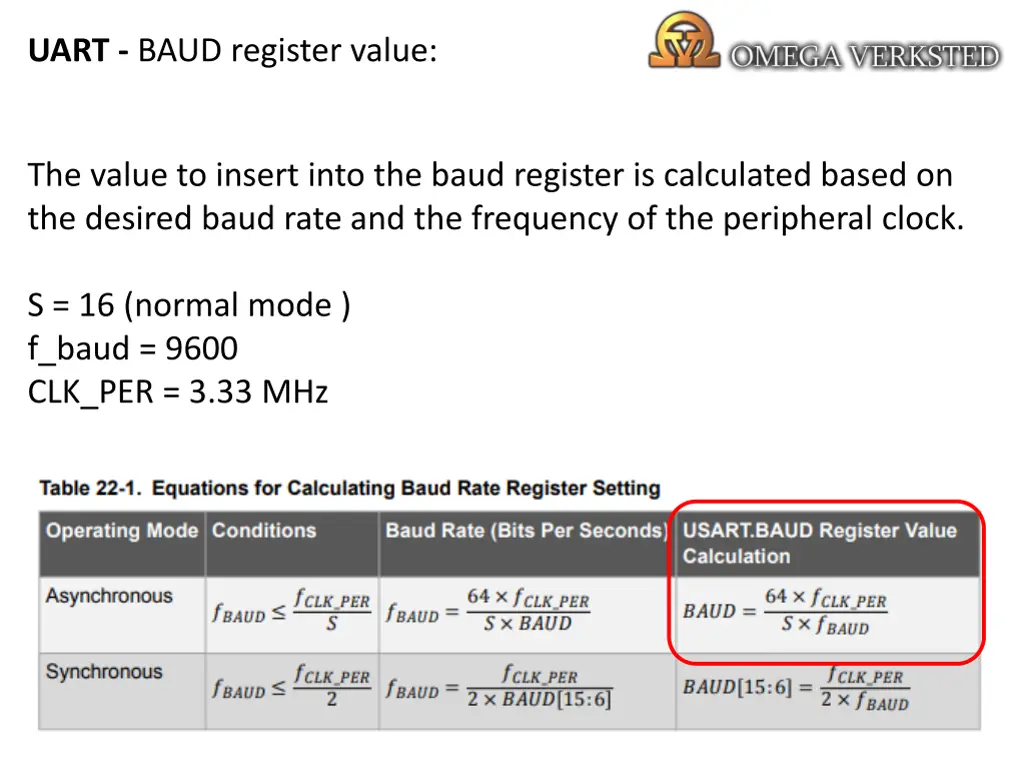 uart baud register value