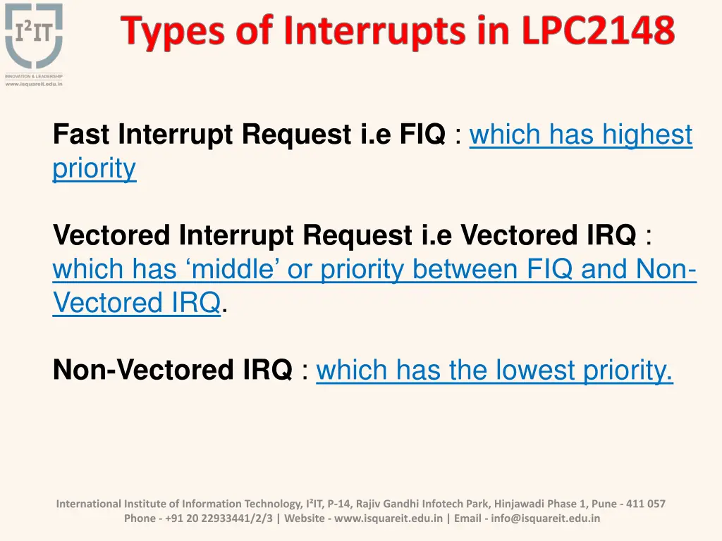 types of interrupts in lpc2148