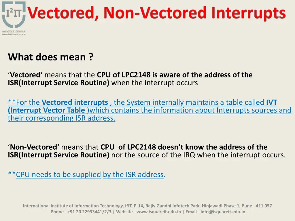 vectored non vectored interrupts